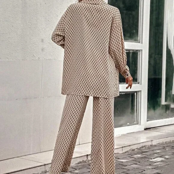 Apricot Casual Womens Allover Print Drop Shoulder Shirt & Wide Leg Pants - Picture 2 of 5